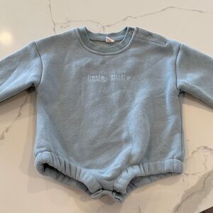 Blue Baby Sweatshirt with 'Little Dude' Embroidery